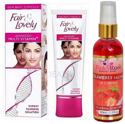 

Pink Root Strawberry Face Wash 100ml WITH Fair & Lovely Advanced Multi Vitamin Cream 80gm(Set of 2)