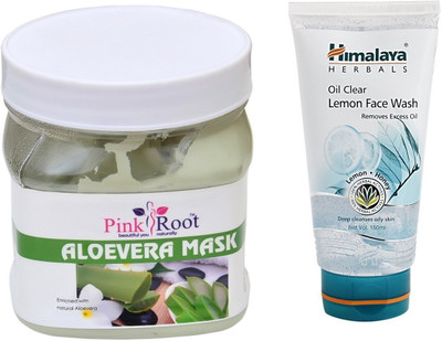 

Pink Root ALOEVERA MASK 500ML WITH HIMALAYA LEMON FACE WASH(Set of 2)