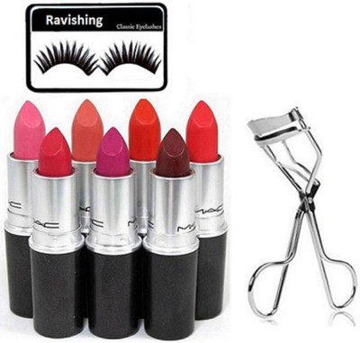 

RAVISHING Eyelashes & Matte Lipstick Set Of 7 Multicolor With Eyelashes Curler(Set of 9)