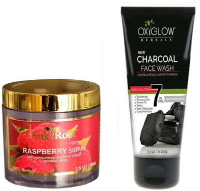 

Pink Root RASPBERRY SCRUB 100GM WITH OXYGLOW CHARCOAL FACE WASH(Set of 2)