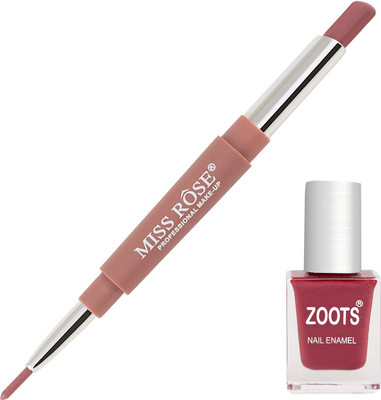 Miss Rose 2in1 Lipstic & Lipliner Nude Mauve(Show Girl) With Zoots Plus Nail Paint(Set of 2)