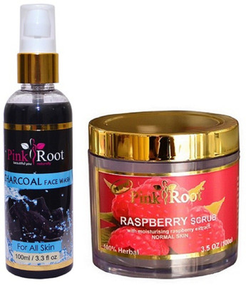

Pink Root Charcoal Face Wash 100ml WITH Raspberry Scrub 100gm(Set of 2)
