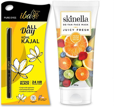 

skinella All Day Kohl Kajal (Intense Black) and Juicy Fresh De-Tan Face Mask(Set of 2)