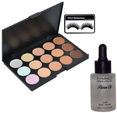 

Pink rebellion Eyelashes & 15 shade Concealer Palette & Prep+Prime Primer Oil(Set of 3)