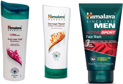 

Himalaya Herbal Damage repair protein conditioner 200ml Anti hair fall shampoo 400ml Active Sport Face Wash 100ml(Set of 3)