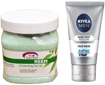 

Pink Root Neem Scrub 500ml WITH Nivea Men Dark Spot Reduction Face Wash(Set of 2)