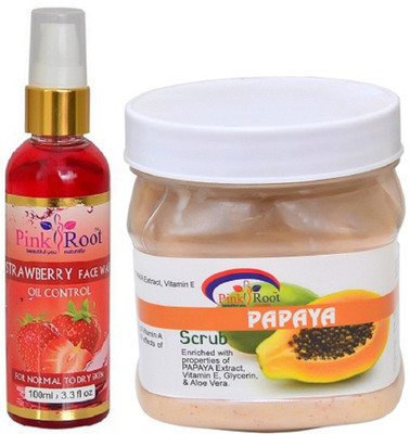 

Pink Root Strawberry Face Wash 100ml WITH Papaya Scrub 500ml(Set of 2)