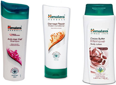 

Himalaya Herbal Damage repair protein conditioner 200ml Anti hair fall shampoo 400ml Cocoa butter intensive body lotion 100ml(Set of 3)