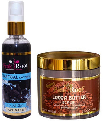 

Pink Root Charcoal Face Wash 100ml WITH Cocoa Butter Scrub 100gm(Set of 2)