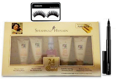 

DAZZLING Eyelashes & Shahnaz Husain Gold Facial KIt & Pen Eyeliner(Set of 3)