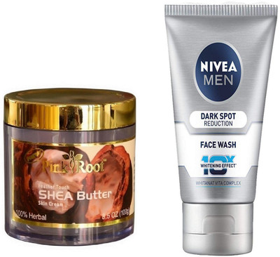 

Pink Root Shea Butter Cream 100g WITH Nivea Men Dark Spot Reduction Face Wash(Set of 2)