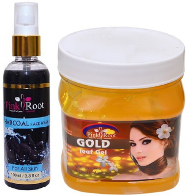 

Pink Root Charcoal Face Wash 100ml WITH Gold Leaf Gel 500ml(Set of 2)
