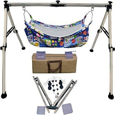 

INDISWAN Stainless Steel Indian Style Ghodiyu Born Baby Sleep Swing Cradle with Hammock(Silver)