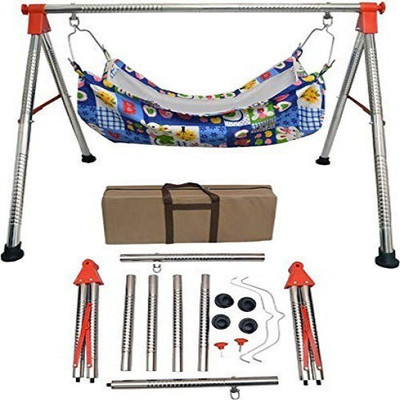 

INDISWAN Stainless Steel Indian Style Ghodiyu Born Baby Sleep Swing Cradle with Hammock(Silver)