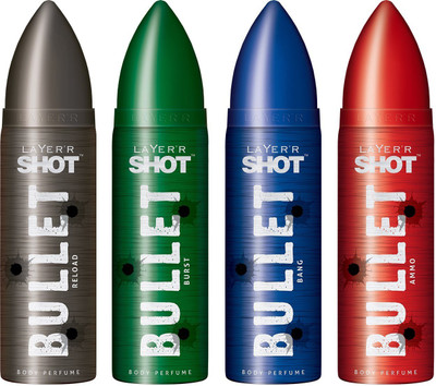 

Layer'r Burst 1pc. Bang 1pc. Ammo 1pc. Reload 1pc. Perfume Body Spray - For Men & Women(480 ml, Pack of 4)