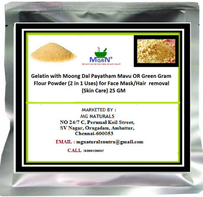 

MGBN Gelatin with Moong Dal Payatham Mavu OR Green Gram Flour Powder (2 in 1 Uses) for Face Mask/Hair removal (Skin Care) 25 GM(25 g)
