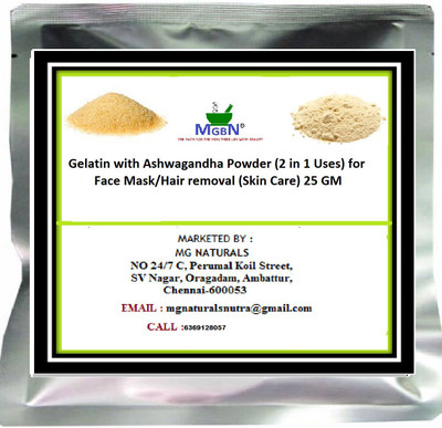 

MGBN Gelatin with Ashwagandha Powder (2 in 1 Uses) for Face Mask/Hair removal (Skin Care) 25 Gm(25 g)