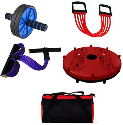

Fitness Solutions Ab Wheel, Chest Expander,Twister Disc , 4 Rubber Tummy Trimmer with Gym Bag Gym & Fitness Kit