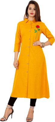 Glorious Women Solid Straight Kurta(Yellow)