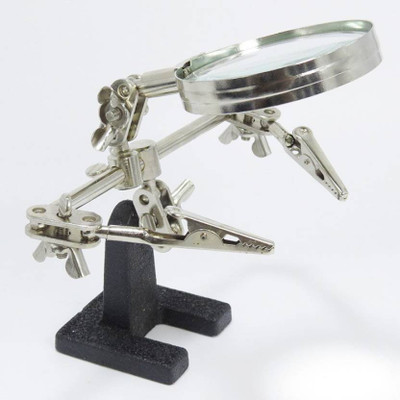 uptodateprouducts Magnifier Glass Stand 2.5X Clip Tool Glass Jeweler Loupe Magnifying Glass 2.5X Magnification Third Hand Soldering Iron Stand (Silver)(Silver)