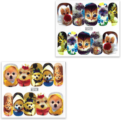 

STZ Animal New Dog & Cats Painted Pattern Water Transfer Nail Art Cartoons Sheet Stickers(Multicolor)