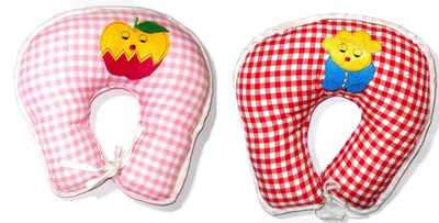 

EasyShop U shape Cotton_Cartoon Neck Support baby Pillow for Children,made with best quality fabric with good looking_Pack of 2, Head Cover(pink, RED), Red;pink
