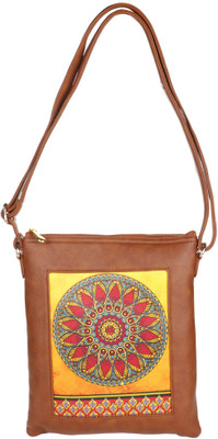 

All Things Sundar Women Casual Brown, Yellow Satin Sling Bag