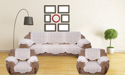 HOMECROWN Polycotton 3+1+1 Seater Sofa Floral Cover(Pack of 10 White)