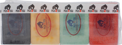 

Pick4you CHARCOL-PAPAYA-ALOEVERA-ROSE Glycerine Based Herbal Homemade Skin Friendly Fragranced Soap set of 4(400 g, Pack of 4)