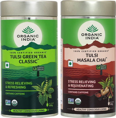 

Organic India Tulsi Green Tea 100g & Tulsi Masala Chai 100g Tulsi Tea(200 g, Tin)