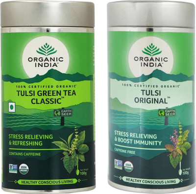 

Organic India Tulsi Green 100g & Tulsi Original 100g Tulsi Tea(200 g, Tin)