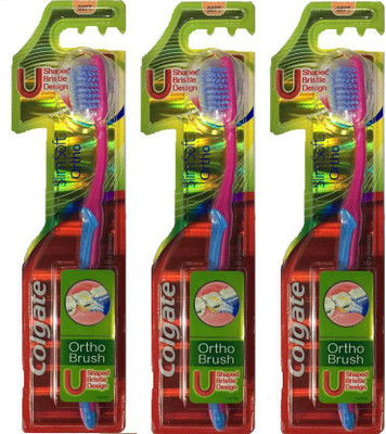 

Colgate Ortho Brush U Shaped Bristle Design Pack Of 3 SlimSoft Toothbrush Ultra Soft Toothbrush(Pack of 3)