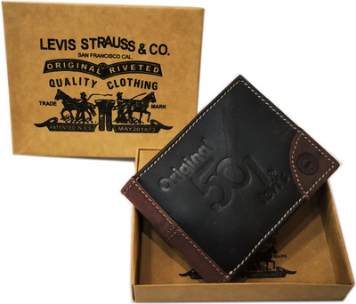 

LEVl'S Men Casual Brown Genuine Leather Wallet(3 Card Slots), Black;grey