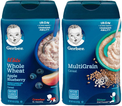 

Gerber Cereal Combo 227g (8oz) (Pack of 2) - Lil Bits WW Apple Blueberry + Multigrain Cereal Cereal(454 g, Pack of 2, 6)