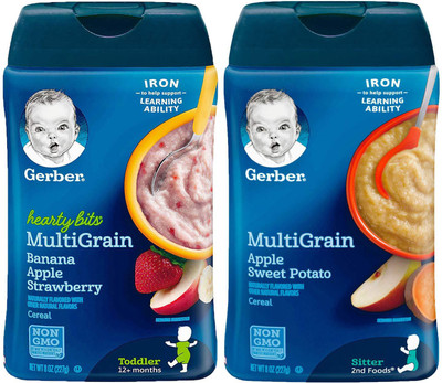 

Gerber Cereal Combo 227g (8oz) (Pack of 2) - Hearty Bits Banana Apple + MG Apple Sweet Potato Cereal(454 g, Pack of 2, 6)