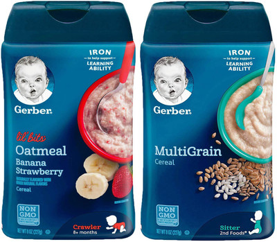 

Gerber Cereal Combo 227g (8oz) (Pack of 2) - Lil Bits Oat Banana Strawberry + Multigrain Cereal Cereal(454 g, Pack of 2, 6)