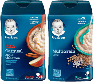

Gerber Cereal Combo 227g (8oz) (Pack of 2) - Lil Bits Oat Apple Cinnamon + Multigrain Cereal Cereal(454 g, Pack of 2, 6)