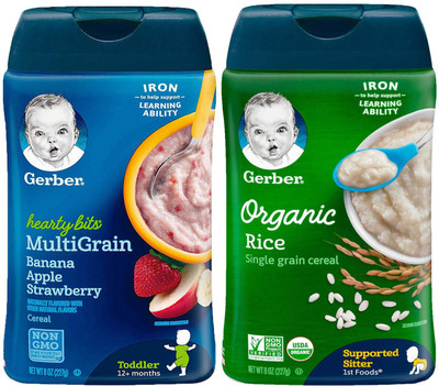 

Gerber Cereal Combo 227g (8oz) (Pack of 2) - Hearty Bits Banana Apple Straw + Organic Rice Cereal Cereal(454 g, Pack of 2, 6)