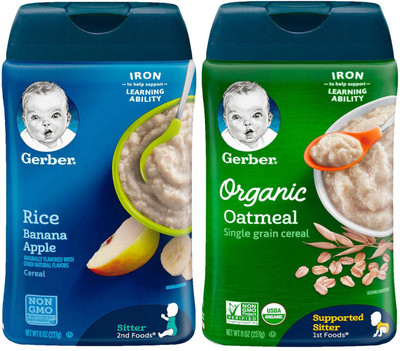 

Gerber Cereal Combo 227g (8oz) (Pack of 2) - Rice & Banana Apple + Organic Oatmeal Cereal Cereal(454 g, Pack of 2, 6)