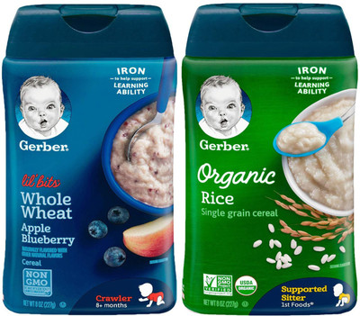

Gerber Cereal Combo 227g (8oz) (Pack of 2) - Lil Bits WW Apple Blueberry + Organic Rice Cereal Cereal(454 g, Pack of 2, 6)