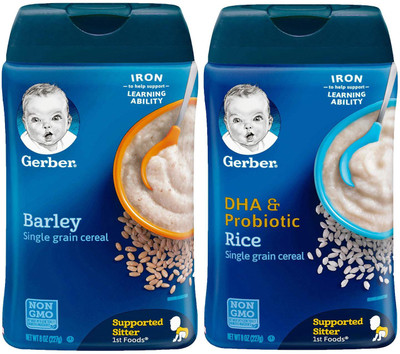 Gerber Cereal Combo 227g (8oz) (Pack of 2) - Barley Cereal + Rice DHA & Probiotic Cereal(454 g, Pack of 2, 6)