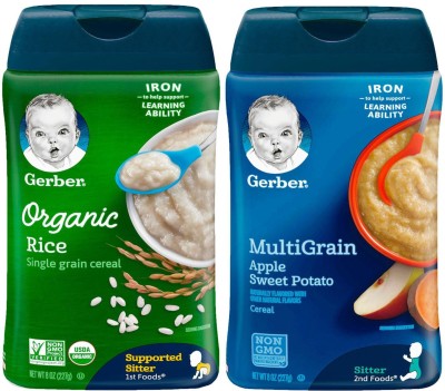 

Gerber Cereal Combo 227g (8oz) (Pack of 2) - Organic Rice Cereal + Multigrain Apple Sweet Potato Cereal(454 g, Pack of 2, 6)