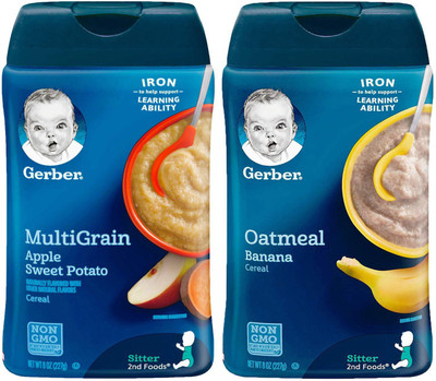 

Gerber Cereal Combo 227g (8oz) (Pack of 2) - Multigrain & Apple Sweet Potato + Oatmeal & Banana Cereal(454 g, Pack of 2, 6)
