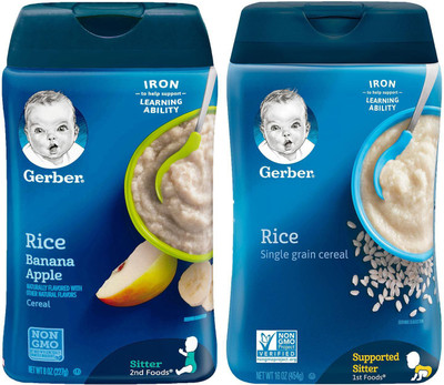 

Gerber Cereal Combo 227g (8oz) (Pack of 2) - Rice & Banana Apple + Rice Cereal Cereal(454 g, Pack of 2, 6)