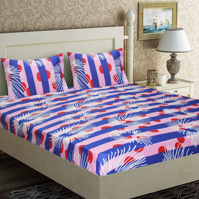 Home Candy 140 TC Microfiber Double Self Design Flat Bedsheet(Pack of 1, Multicolor)