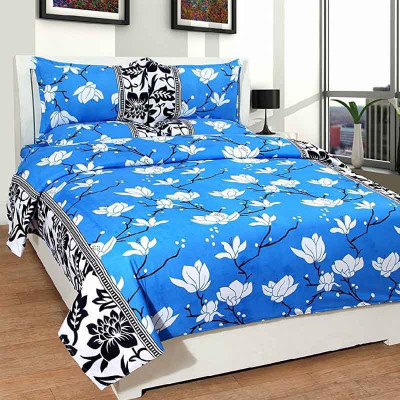 Urjit 150 TC Polycotton Double 3D Printed Flat Bedsheet(Pack of 10, Blue)