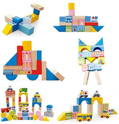 

Shanbuyers Innovative Miniature with 62-Piece Wooden City Blocks and Road Puzzles for Creating Smart City with Box (Multi-Color)(Multicolor)