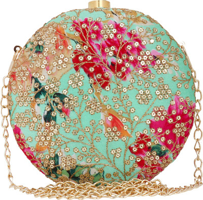 

Anekaant Party Green, Multicolor Clutch