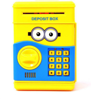 

SHRIBOSSJI Electronic Piggy Bank ATM Password Lock Money Safe for Coins and Notes Collecting - Minion Character Coin Bank (Yellow) Coin Bank(Yellow)