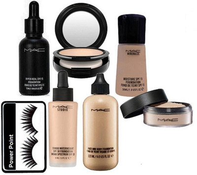 

power point Eyelashes, Mac Hyper Real , Face and body , Studio Waterweight , Mineralize Foundation, compact, Loose Powder(Set of 7)